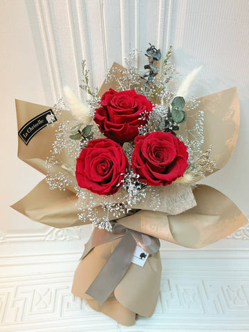 我愛你系列- 三枝紅保鮮玫瑰花束 永生花 I Love You Preserved Roses Bouquet