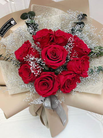 天長地久9枝紅色保鮮玫瑰花束 Forever Love Preserved Rose  Flower Bouquet