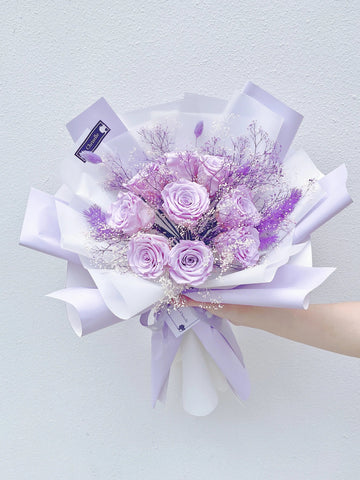 （情人節預訂）天長地久9 枝粉紫色保鮮玫瑰花束 永生花Forever Love 9  Purple Preserved Roses Bouquet