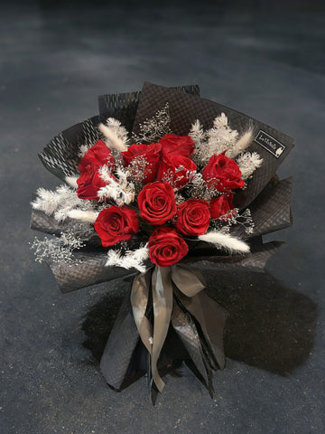 酒紅熱吻 11枝紅保鮮玫瑰花束｜保鮮花 永生花生日花束 Preserved Flower Bouquet