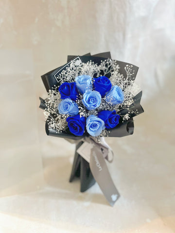 *迷你*版天長地久9枝藍色保鮮玫瑰花束  永生花 Le Petit Forever Love Preserved Blue Rose  Flower Bouquet