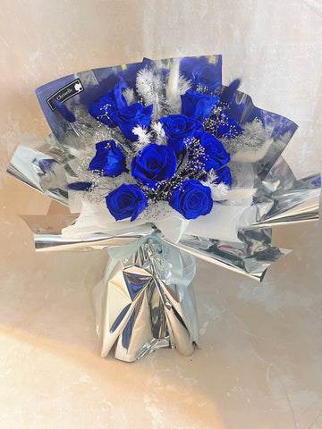 高貴寶藍1 1 枝保鮮玫瑰花束｜保鮮花 永生花生日花束 blue Preserved Flower Bouquet