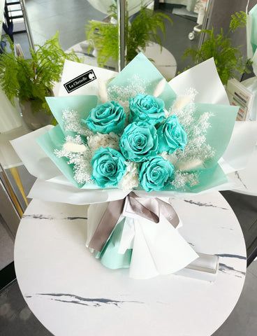 （情人節預訂）Tiffany Blue 天長地久6枝，保鮮玫瑰花永生花束  生日求婚花束Tiffany Blue Love Preserved Roses Bouquet