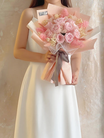 11 枝粉紅色保鮮玫瑰花束｜保鮮花 永生花生日花束 11 Pink Rose Preserved Flower Bouquet