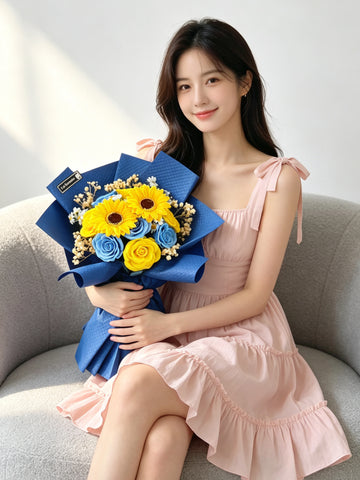 （番梘花）畢業花束系列—晴朗夏日 太陽花 玫瑰花 乾燥花束