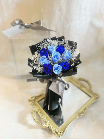 *迷你*版天長地久9枝藍色保鮮玫瑰花束  永生花 Le Petit Forever Love Preserved Blue Rose  Flower Bouquet