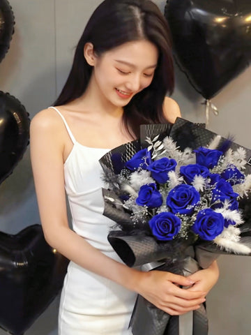 高貴美人 寶藍1 1 枝保鮮玫瑰花束｜保鮮花 永生花生日花束 blue Preserved Flower Bouquet