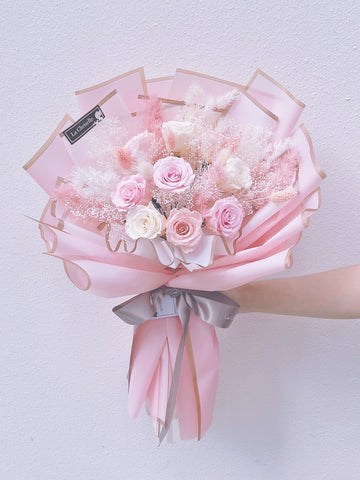 (情人節預訂）我的甜心 9枝三色保鮮玫瑰花 永生花 束  Forever Love Preserved Pink Rose  Flower Bouquet