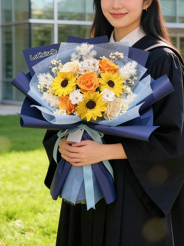(番梘花）畢業花束系列— 畢業舞會 玫瑰花 太陽花 乾燥花束