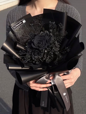 黑之呼吸-黑色保鮮玫瑰保鮮花束  永生花束All Black Preserved Rose Bouquet
