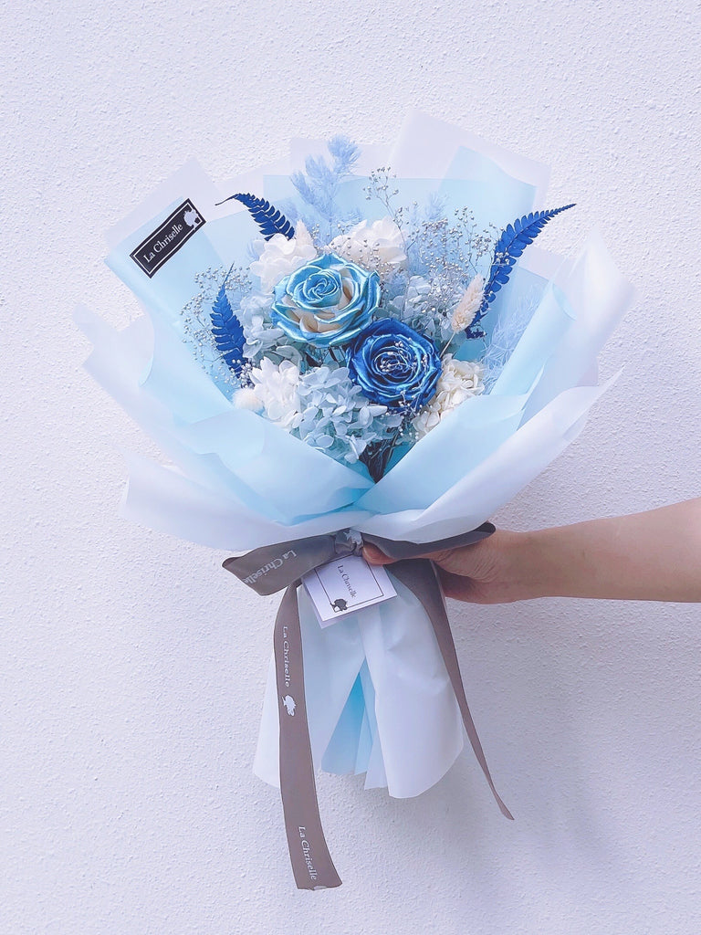 (情人節預訂）金屬系藍色玫瑰保鮮花束 永生花束Metallic Blue  tune Preserved Roses Bouquet
