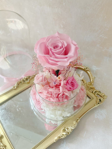 (情人節預訂）公主粉紅玫瑰花園保鮮花永生花禮Pink Preserved Flowers