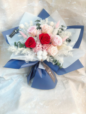 浪漫情人6 枝粉紅/ 紅色保鮮玫瑰花束 Forever Love Preserved Rose  Flower Bouquet