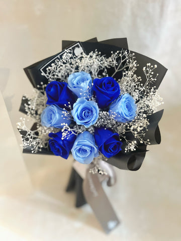 *迷你*版天長地久9枝藍色保鮮玫瑰花束  永生花 Le Petit Forever Love Preserved Blue Rose  Flower Bouquet