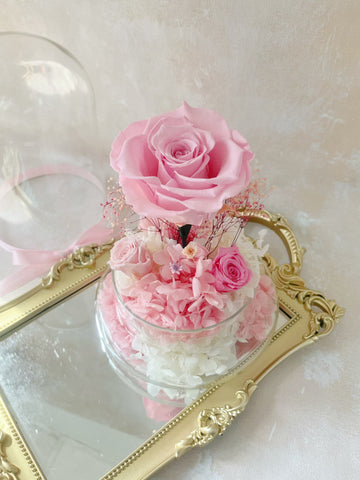 粉紅玫瑰花園保鮮花永生花禮 玻璃罩 花瓶 La Romance in Pink  Preserved Flowers