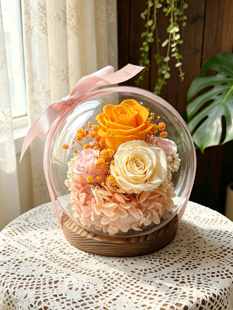 秋葉緣 水晶球 保鮮花 永生花 玻璃罩 花瓶 擺設 Forever  Lovers Preserved Flowers