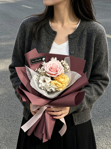 (番梘花）母親節花束系列— 媽媽 玫瑰花 康乃馨 番梘花束 豆沙色花紙