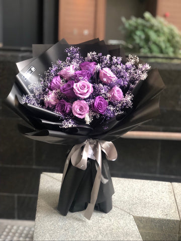 (情人節預訂）12枝紫色保鮮玫瑰花 永生花 束  Forever  Love Preserved Purple Rose  Flower Bouquet