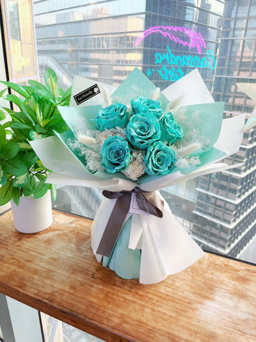 （情人節預訂）Tiffany Blue 天長地久6枝，保鮮玫瑰花永生花束  生日求婚花束Tiffany Blue Love Preserved Roses Bouquet
