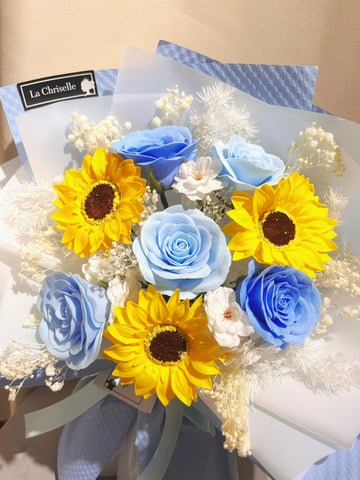 畢業花束系列— 藍天高掛我的夢 玫瑰花 太陽花 乾燥花束