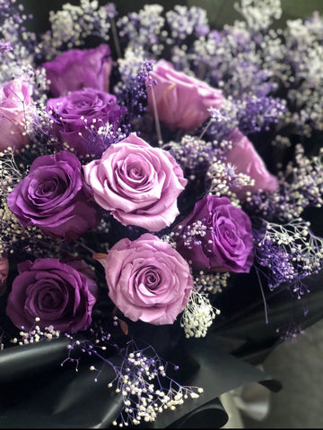 (情人節預訂）12枝紫色保鮮玫瑰花 永生花 束  Forever  Love Preserved Purple Rose  Flower Bouquet