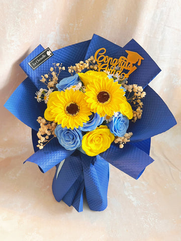 （番梘花）畢業花束系列—晴朗夏日 太陽花 玫瑰花 乾燥花束
