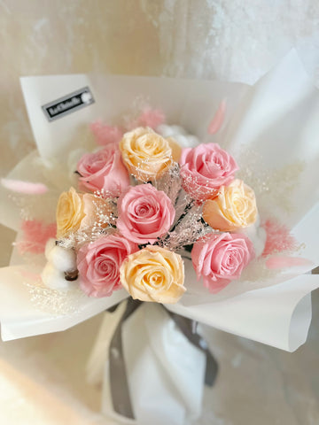 （情人節預訂）快樂愛情 9枝保鮮玫瑰花束｜保鮮花 永生花生日花束 9 purple  preserved rose bouquet