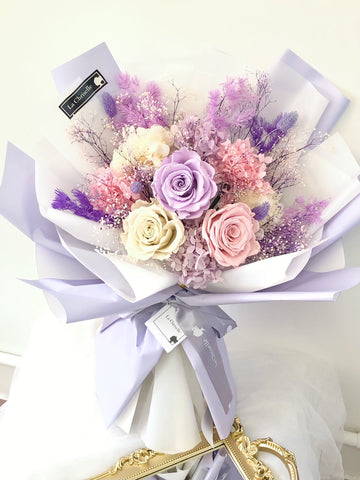 (情人節預訂）我愛你系列- 三枝粉紅/紫色/ 白色保鮮玫瑰花束 永生花 I Love You Preserved Roses Bouquet