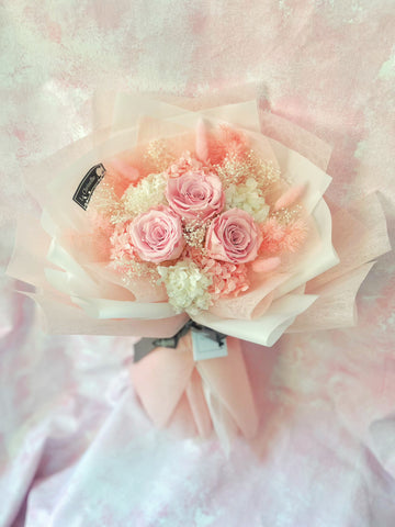 (情人節預訂）我愛你系列- 三枝粉紅保鮮玫瑰花束 永生花 I Love You Preserved Roses Bouquet