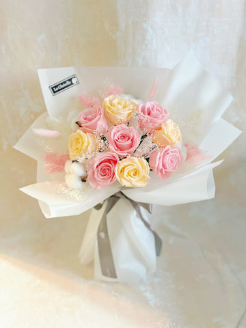 （情人節預訂）快樂愛情 9枝保鮮玫瑰花束｜保鮮花 永生花生日花束 9 purple  preserved rose bouquet