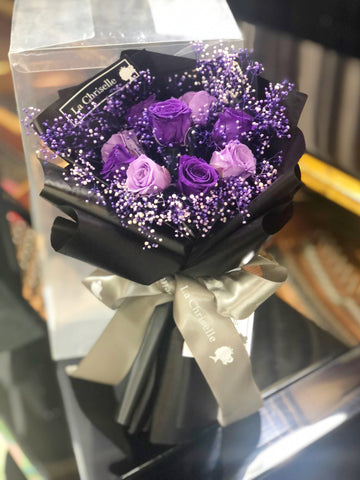（情人節預訂) *迷你版*天長地久9枝紫色保鮮玫瑰花永生花束   Le Petit Forever Love Preserved Purple  Rose  Flower Bouquet