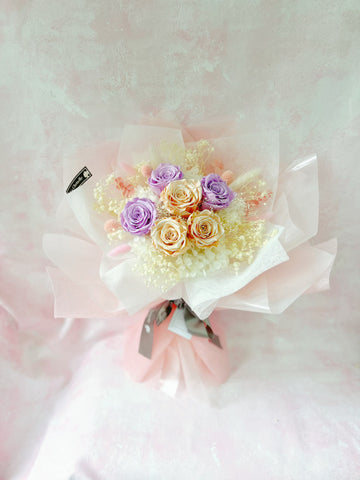 夢幻6枝香檳色 紫色保鮮玫瑰花束 永生花 Magical World Preserved Roses Bouquet