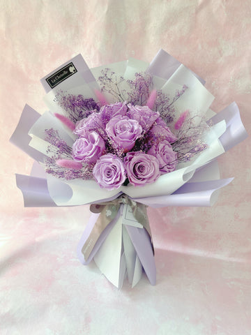 天長地久9 枝粉紫色保鮮玫瑰花束 永生花Forever Love 9  Purple Preserved Roses Bouquet