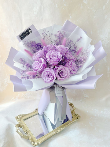 天長地久9 枝粉紫色保鮮玫瑰花束 永生花Forever Love 9  Purple Preserved Roses Bouquet ＇