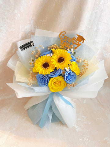 （番梘花）畢業花束系列—太陽仲夏 太陽花 玫瑰花 乾燥花束