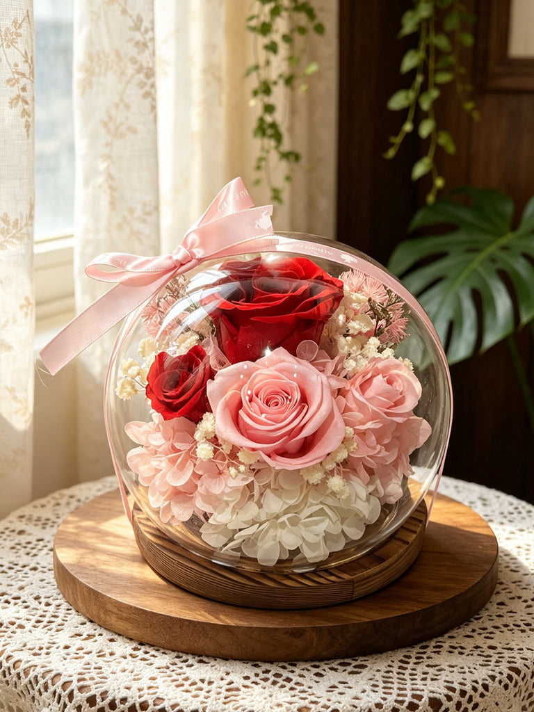 (有現貨）熱戀中之水晶球 保鮮花 永生花 玻璃罩 花瓶 擺設  Passionate Lovers Crystal Ball Preserved Flowers
