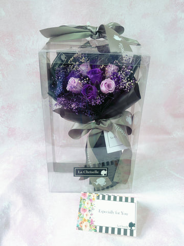 *迷你*版天長地久9枝紫色保鮮玫瑰花束永生花  Le Petit Forever Love Preserved Purple Rose  Flower Bouquet & Necklace