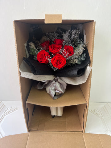 有盒子可上飛機～6 枝紅色保鮮玫瑰花束 Forever Love Preserved Rose  Flower Bouquet的副本的副本