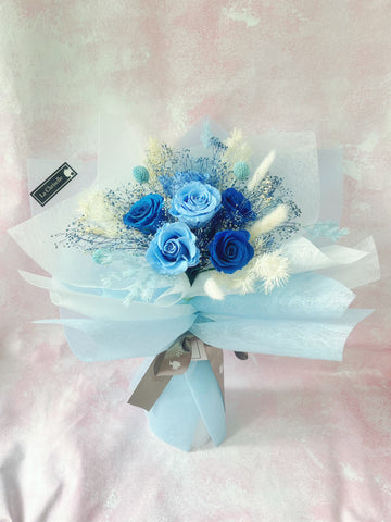 摯愛～6 枝保鮮玫瑰花 永生花 束  Forever  Love Preserved Blue Flower Bouquet