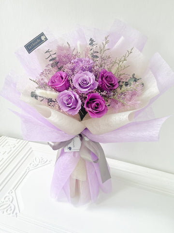 無盡的愛～6 枝紫色保鮮玫瑰花 永生花 束  Forever  Love Preserved Purple Rose  Flower Bouquet