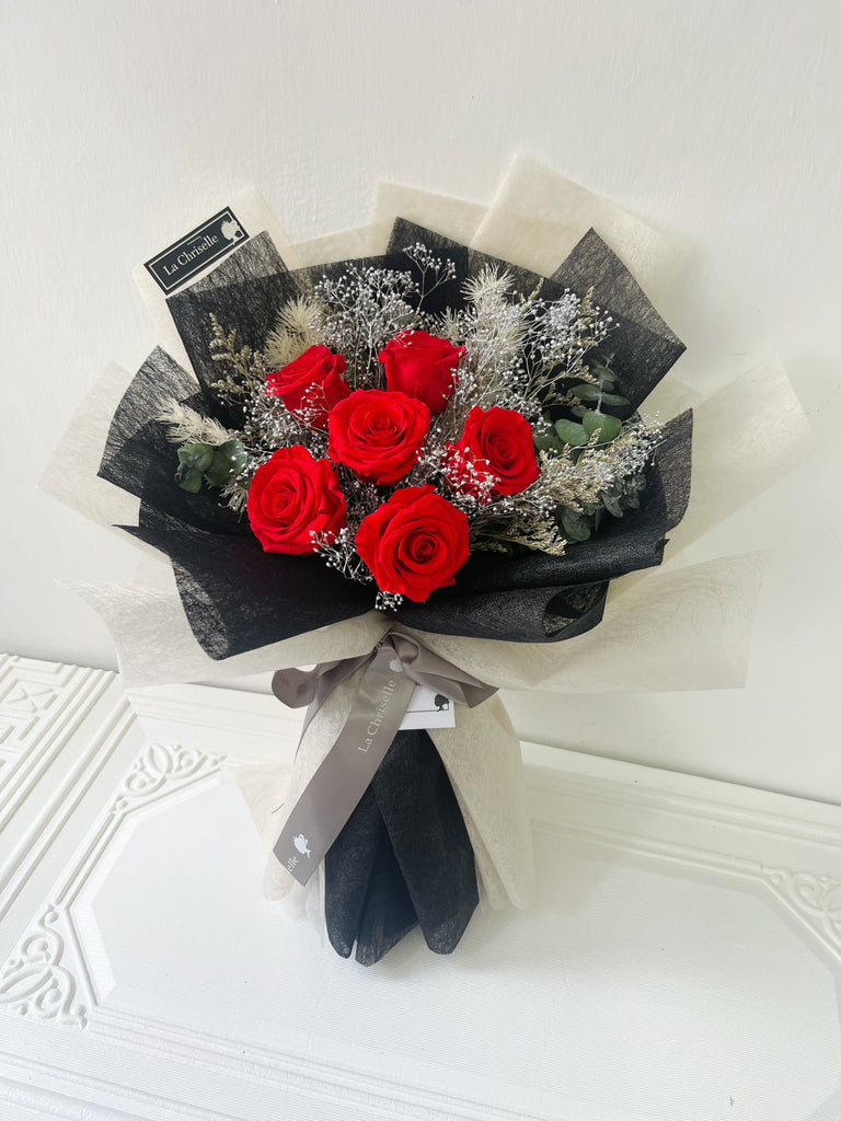 有盒子可上飛機～6 枝紅色保鮮玫瑰花束 Forever Love Preserved Rose  Flower Bouquet的副本的副本