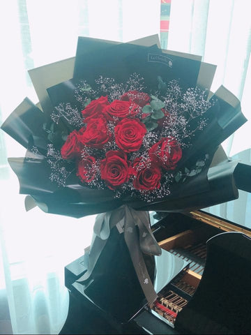 11 枝永生玫瑰花束 永生花束 lachriselle紅色