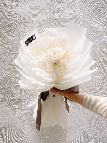 白玫瑰保鮮玫瑰永生花束 All White Preserved Rose Bouquet