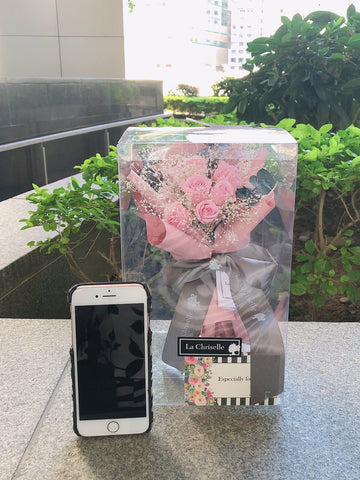 地久9枝粉紅色保鮮玫瑰花束 