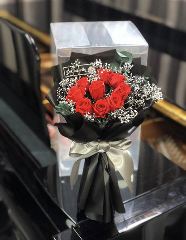 (即日希慎/旺角TOP商場取)  迷你版天長地久9枝紅色保鮮玫瑰花束  Le Petit Forever Love Red Preserved Rose Flower Bouquet