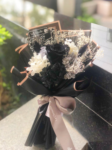 黑之呼吸系列-黑色保鮮玫瑰花永生花束 Mini Surprise Black Preserved Rose Bouquet
