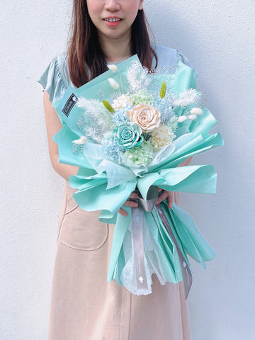 金屬Tiffany Blue 香檳色保鮮玫瑰花永生花束