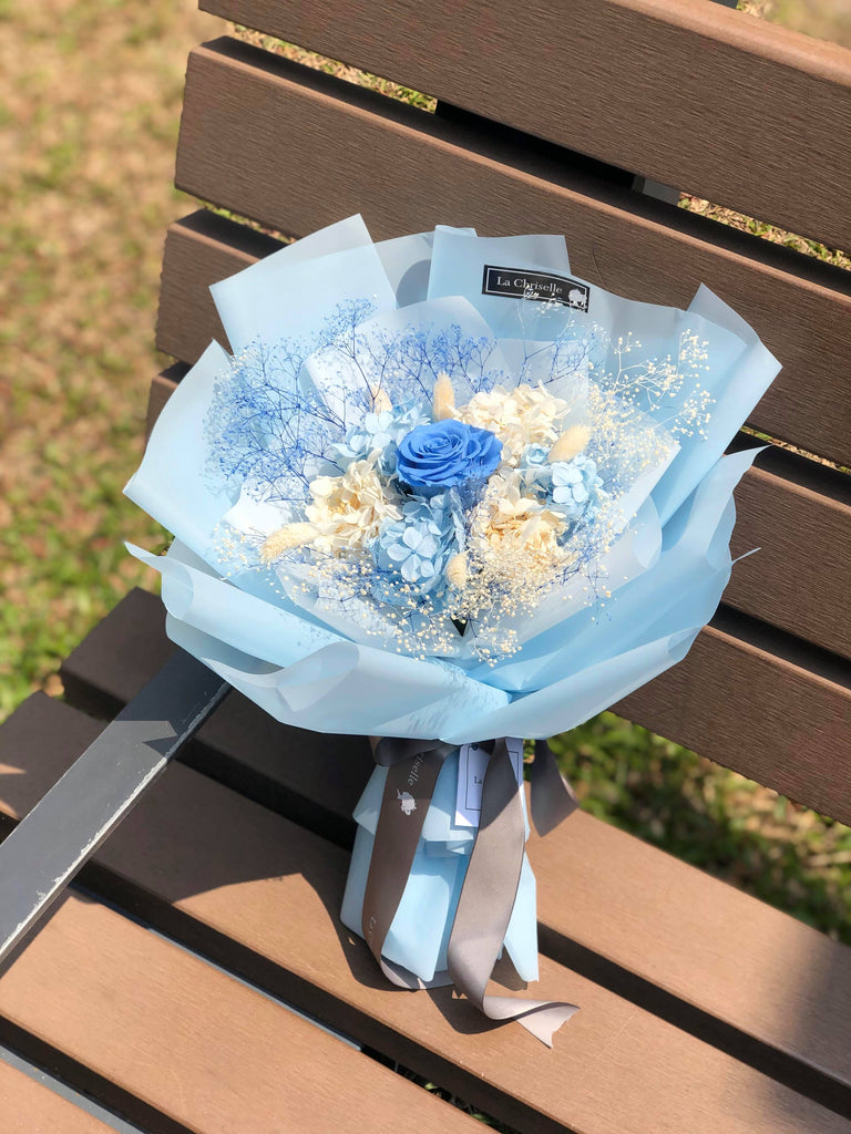 藍天與白雲藍色保鮮玫瑰花束 永生花束Blue Preserved Rose Bouquet