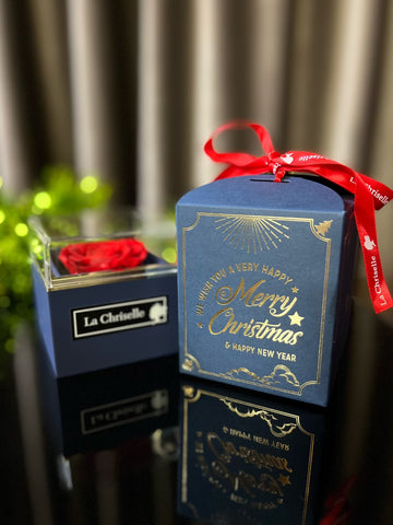 *旋轉*熱情紅色保鮮玫瑰花永生花盒+ 頸鏈   Rotataing Rose Box  Preserved  Red  Rose Flower