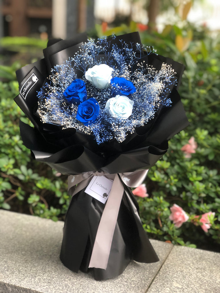 藍色保鮮玫瑰花束  永生花 Forever Love Preserved Blue Rose  Flower Bouquet